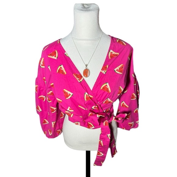 Color Me Courtney Emily Wrap Top Pink Watermelon Designer Blouse Womens Sz XS - Picture 6 of 13